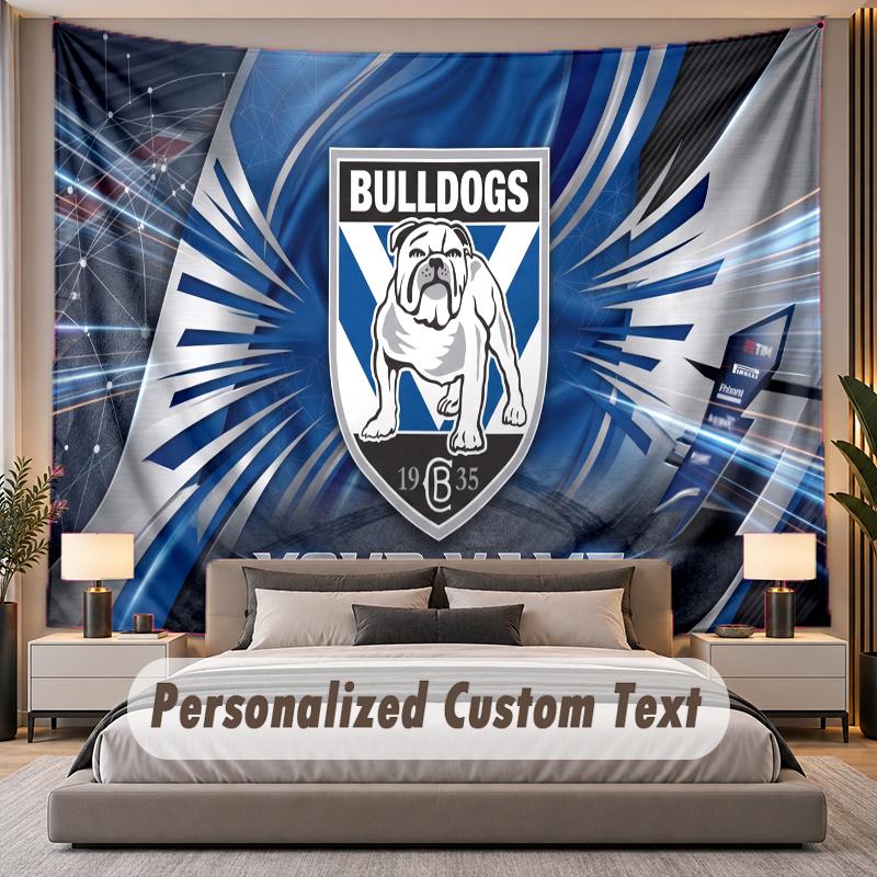 Custom Name Text Tapestry Canterbury-Bankstown Bulldogs Personalized Polyester Wall Tapestry For Bedroom And Room