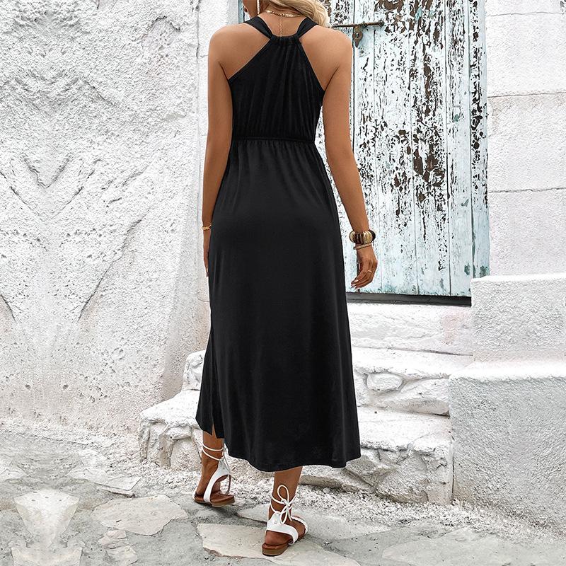 2025 Summer New Women's Clothing Split-ended Sleeveless Solid Color Dress