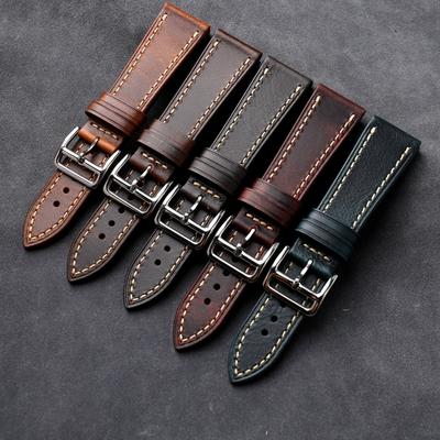 Saat Kordonu Üst Kat Sığır Derisi Saat Kordonu 18 19 20 21 22MM Erkekler için uygun vintage deri bileklik, yağlı deri bileklik