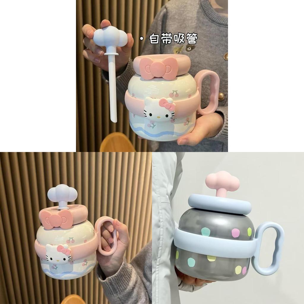 Sanrio Cat Plastic Cup With Straw Sealed Leakproof For Gifts And Outdoor Use
