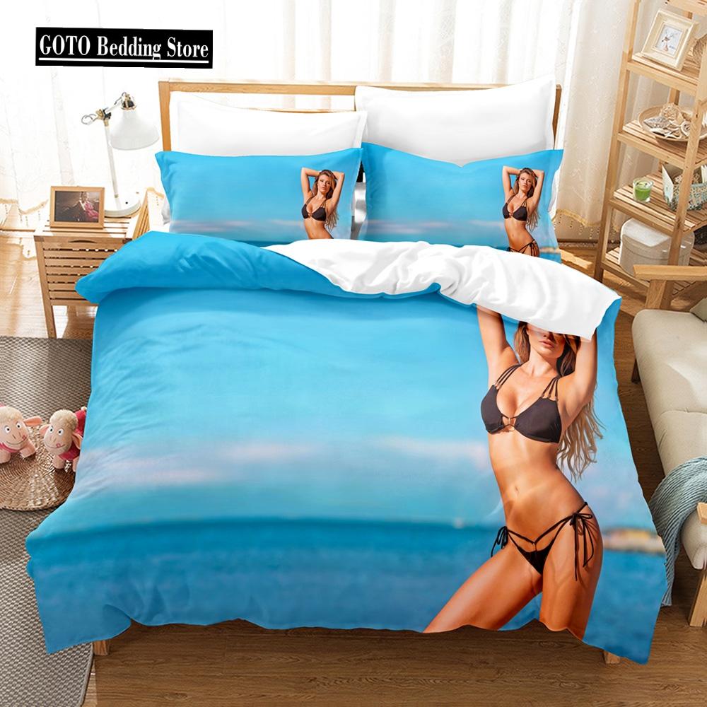 3D Print River Stream Bikini Beauty Bedding Set for Women ,boys Men Super Comfortable Microfiber Fabric Duvet Cover+Pillow Cases