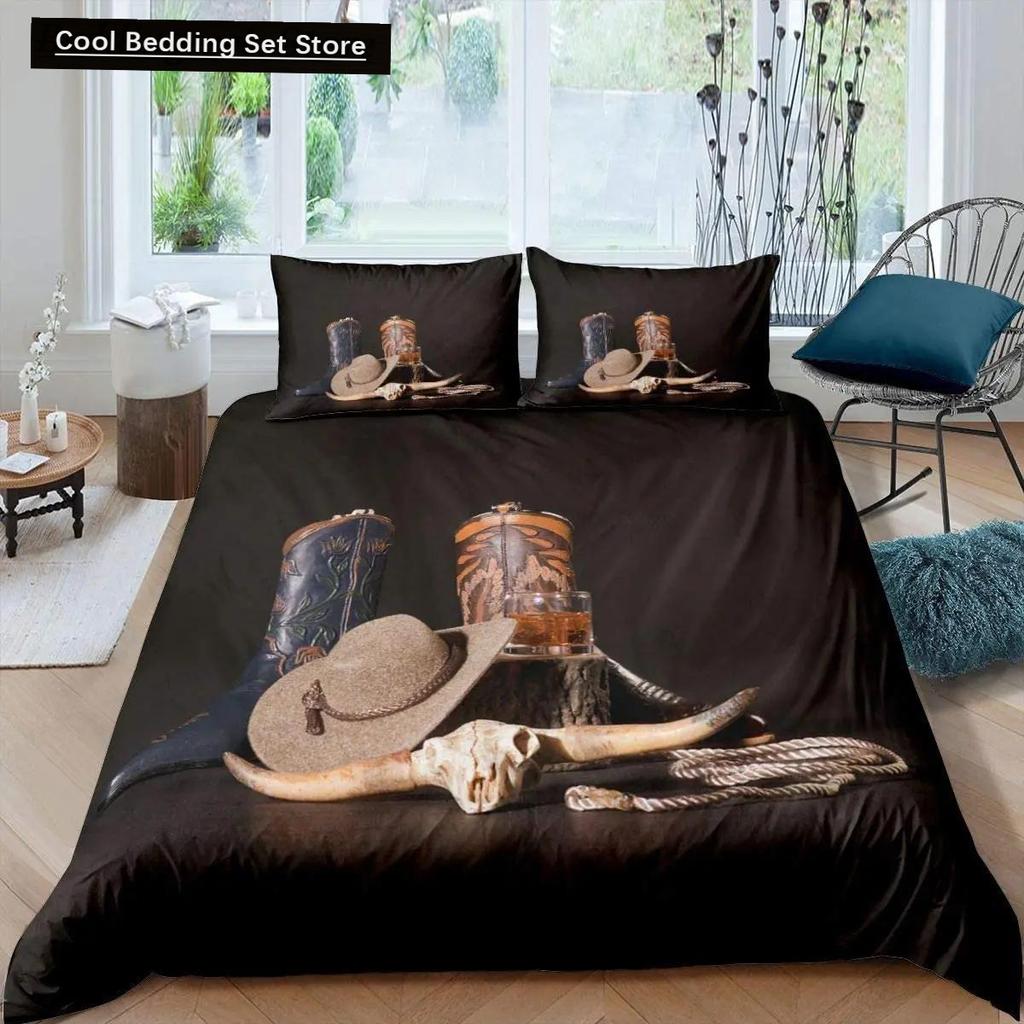 Western Cowboy Duvet Cover Set Vintage Farmhouse Bedding Set For Kids Boys Teens Queen Size Soft 2/3Pcs Polyester Quilt Cover