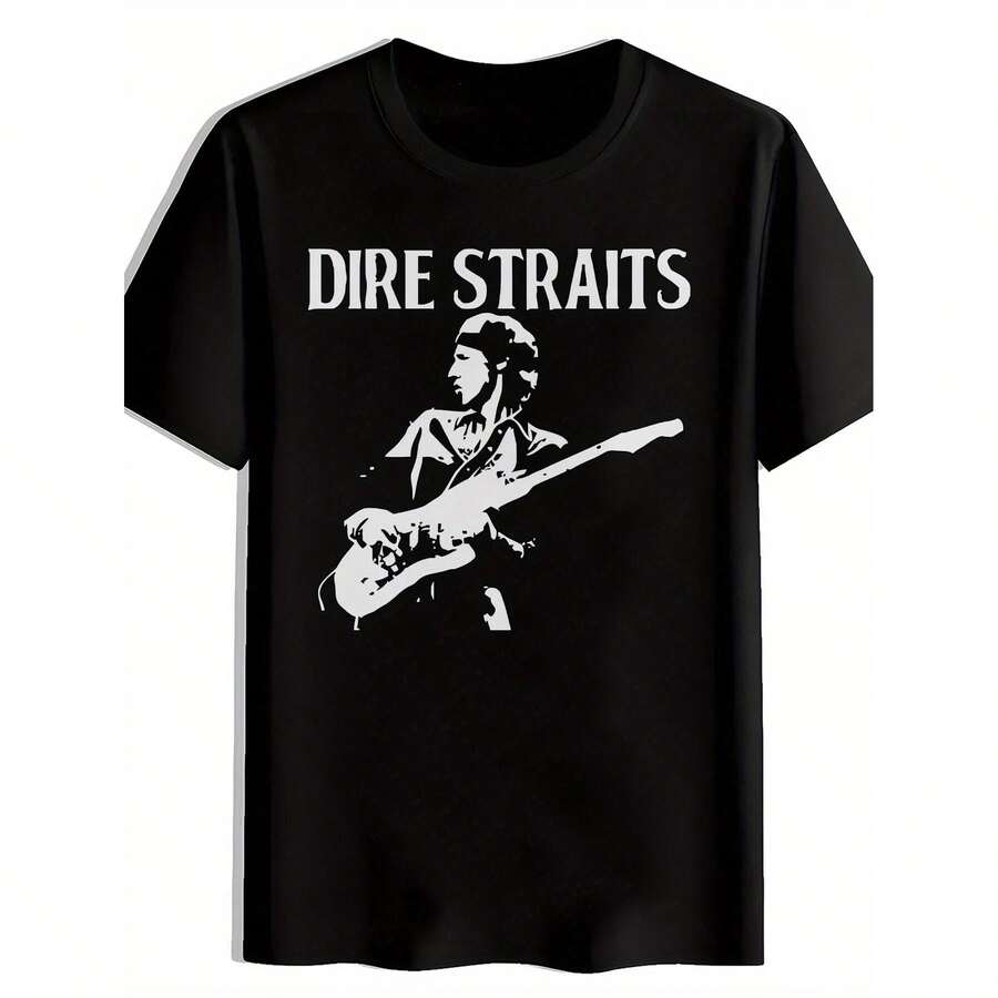 Men S Vintage Dire Straits Graphic T-Shirt - Retro Rock Band Design With Guitarist Illustration S разноцветный