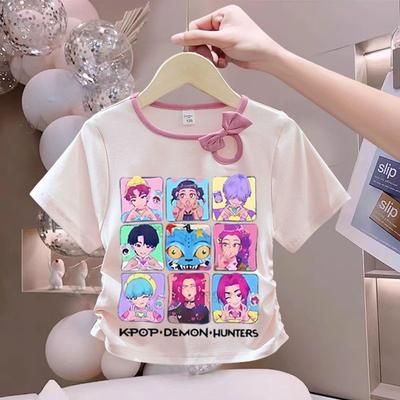 Girls' Fashionized Witch-Hunting Girl Group Top - Summer Children's Cute Round-neck Short-Sleeved Cotton T-shirt