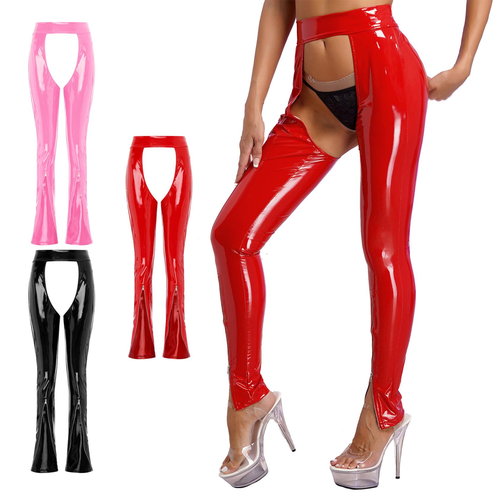 

Женское нижнее белье из лакированной кожи с мокрым эффектом, леггинсы с открытой промежностью и открытой промежностью на молнии, узкие брюки, клубная одежда