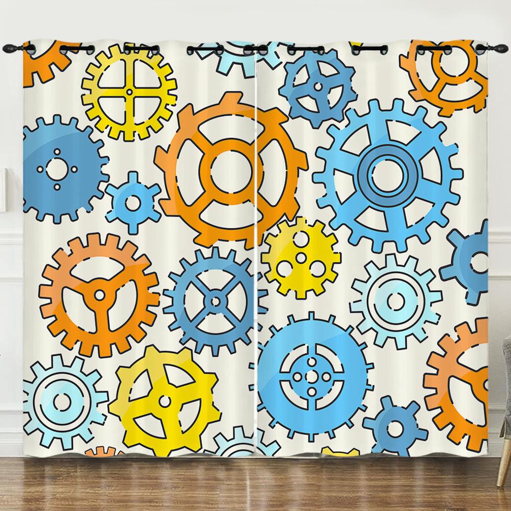 Industrial Wind Machinery Gear Rotation 3D Digital Printing Curtain Blackout Punching Can Be