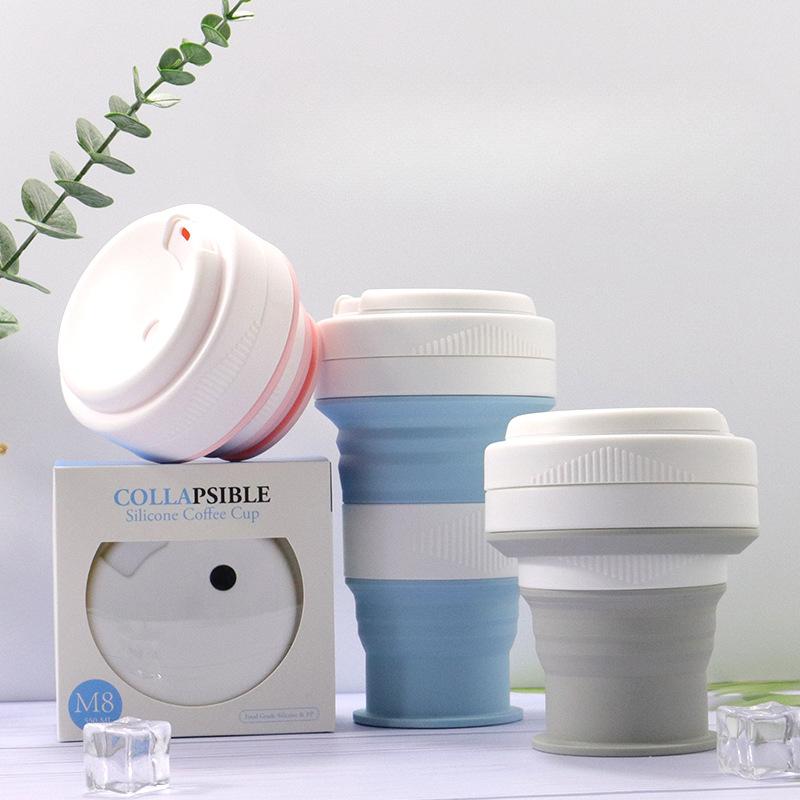 Com canudo copo de silicone para água copo dobrável de qualidade alimentar escritório casa lazer leite chá e café xícaras