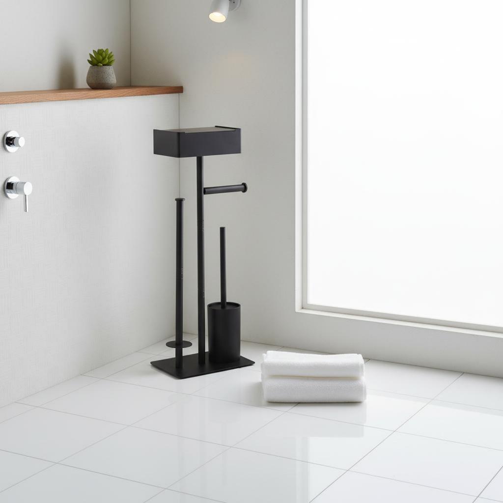 Toilet Paper Stand with Brush and Shelf Easy Assembly Bathroom Storage Rack with Toilet Brush Bathroom Tissue Storage Rack