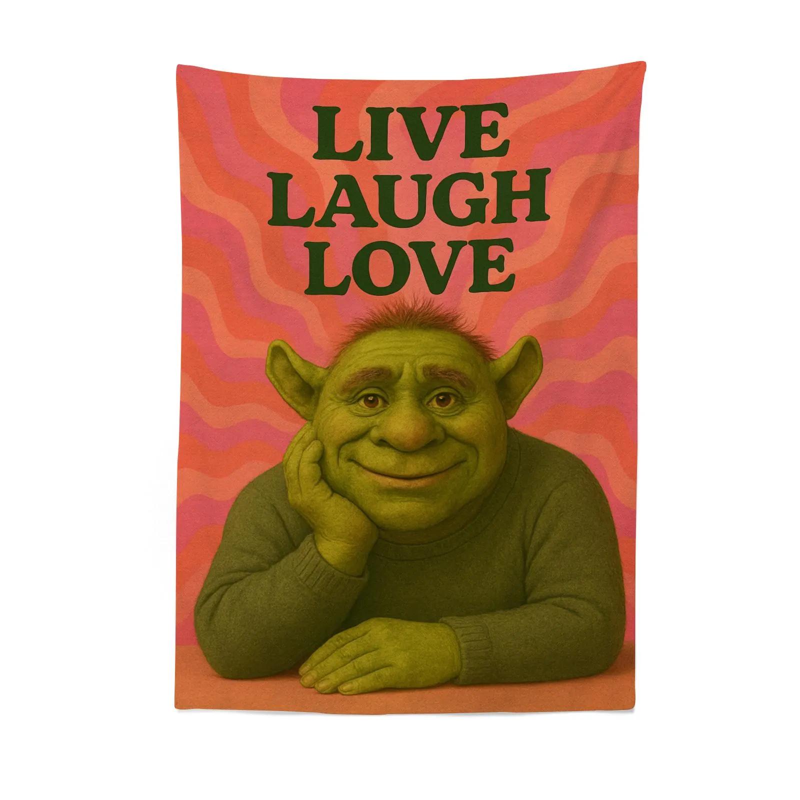 Funny Green Troll Tapestry Live Laugh Love Retro Dorm Decor 74x94cm(29x37in)