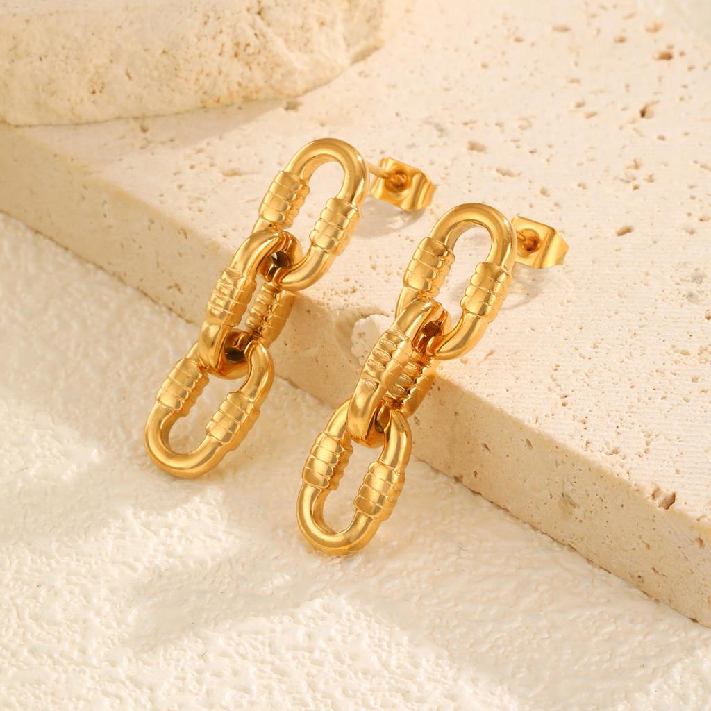 Stainless Steel 3-section Oval Chain Earrings for Women,Gold Plated Geometric Earrings,Punk Party Jewelry Gift
