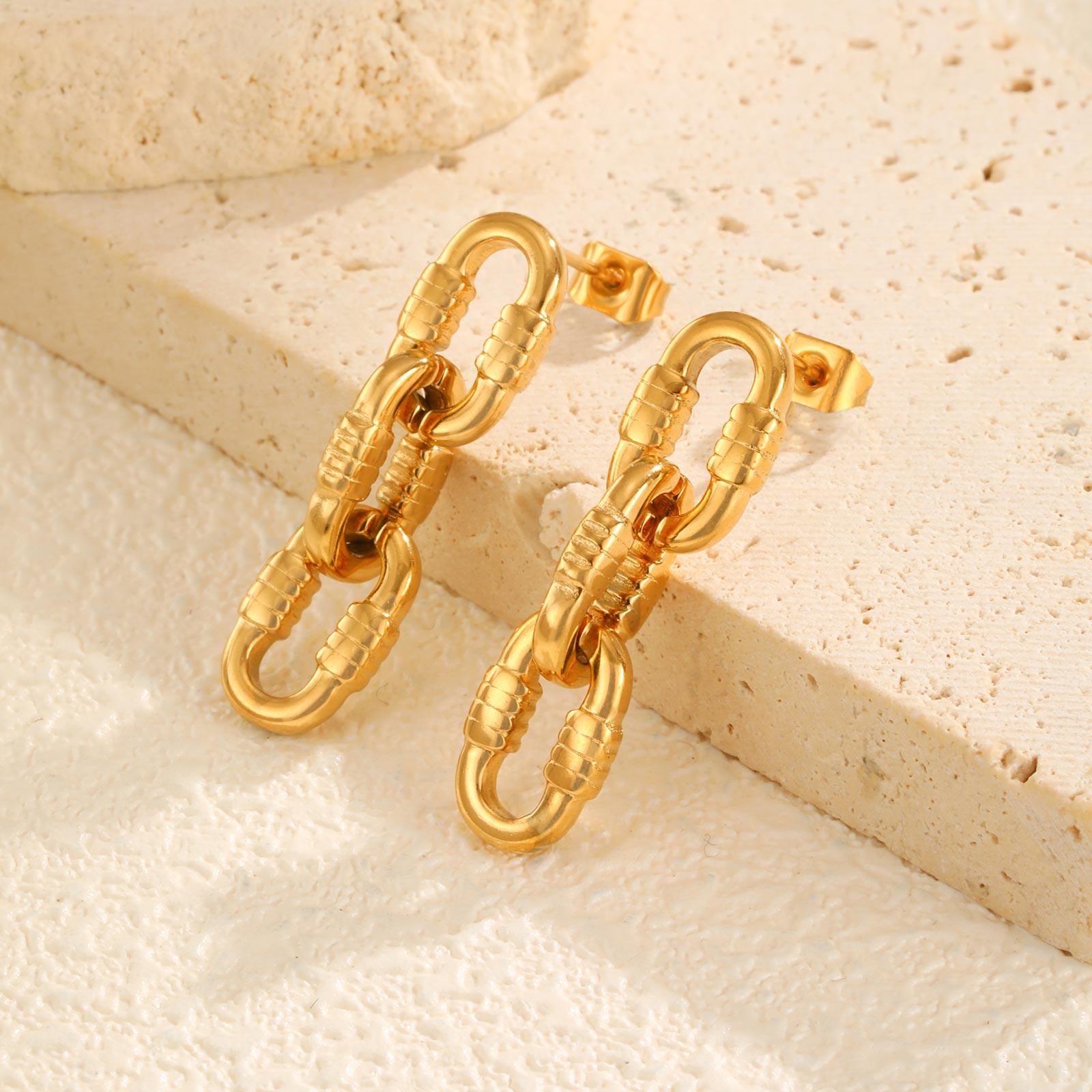 

Stainless Steel 3-section Oval Chain Earrings for Women,Gold Plated Geometric Earrings,Punk Party Jewelry Gift