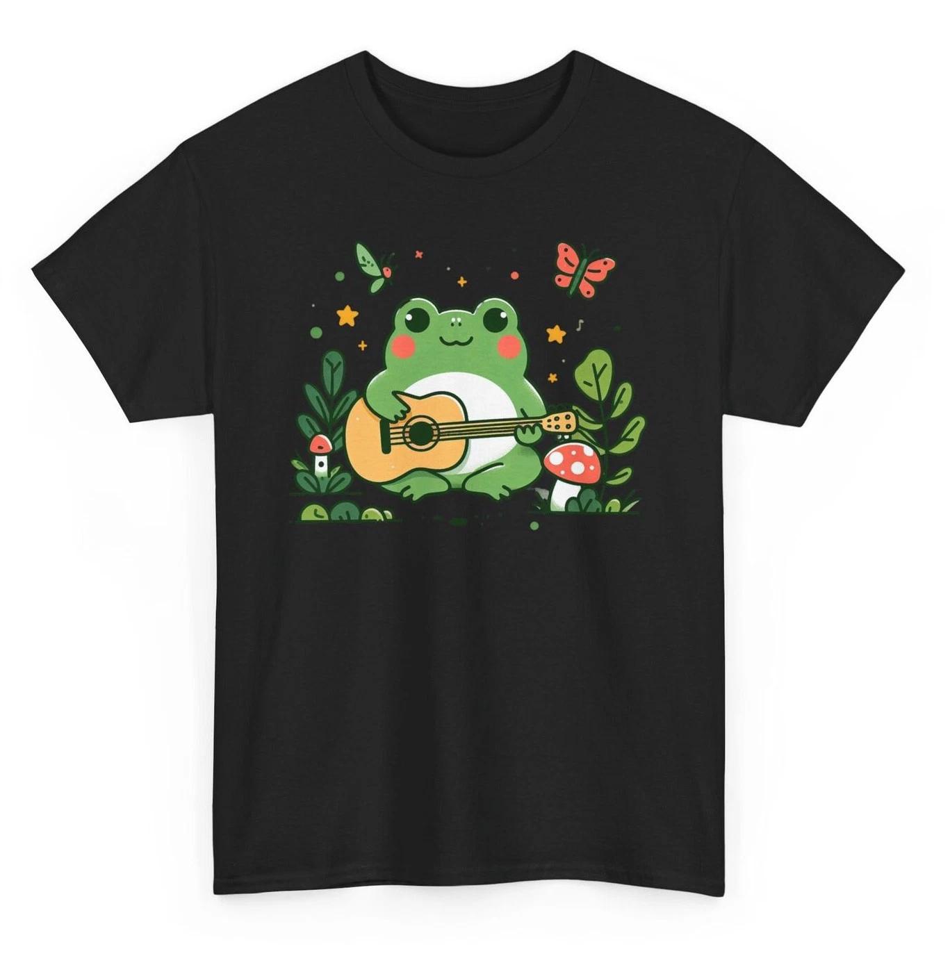 Frog Playing Guitar Kawaii Cute T-shirt - Guitarist Novelty Music Graphic Tee XL