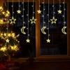 Star and Moon Hanging LED Curtains String Lights Battery Powered Twinkling Fairy String Lights Warm White Christmas Holiday Gift
