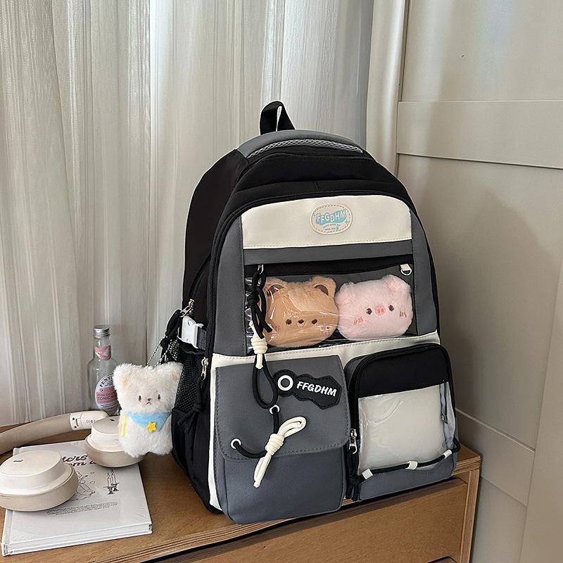 Schoolbag new high-value college style fresh and sweet backpack junior high school students contrasting color splicing bar pain bag backpack