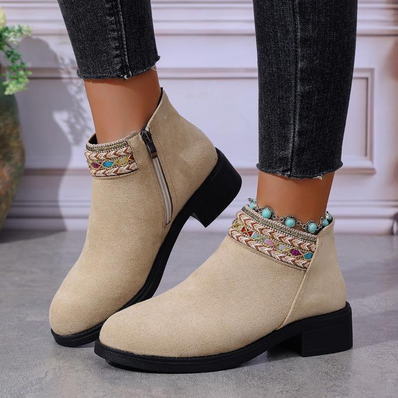 

Модные женские ботильоны на молнии 2025 Осень Мода Комбинированные цвета Женские ботинки Замша Лаконичные Круглый носок Челси Ботинки Zapatos De Mujer 41 абрикосовый