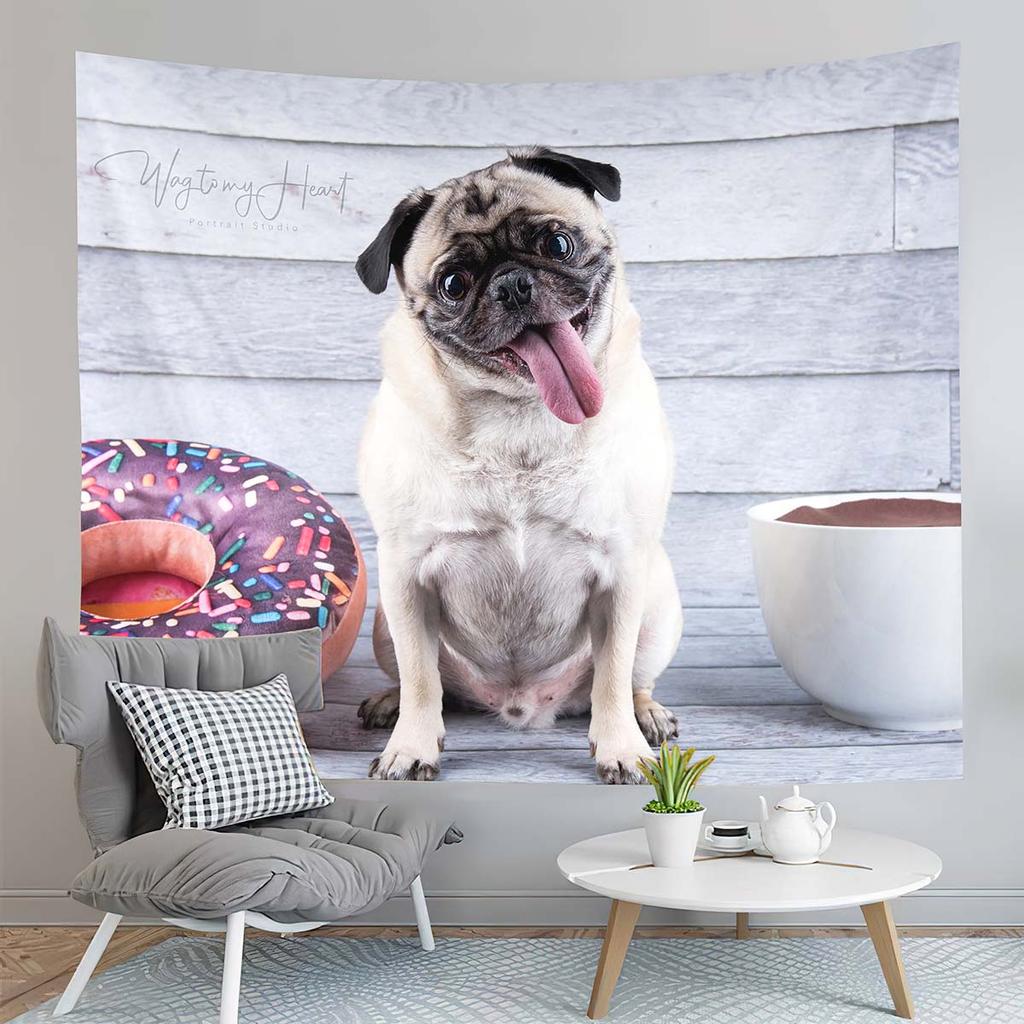 Pug Dog Tapestry Cute Black Animals Tapestry Autumn Fallen Leaves Tapestry Home Living Room Bedroom Wall Modern Art Tapestries