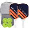 Pickleball Paddle Set Fiberglass Honeycomb Core Orange Black 2 Rackets 4 Balls Bag Included Lightweight 10mm Durable Beginner Pro Men Women Kids