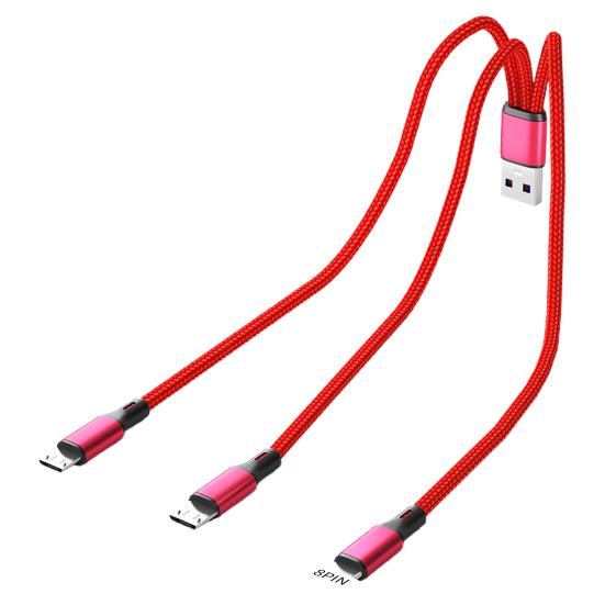 Datenkabel mit schneller Übertragung, 3 Ladeanschlüsse, stabiler Ladeanschluss, 1 8-poliger Micro-USB-Typ-C-Anschluss