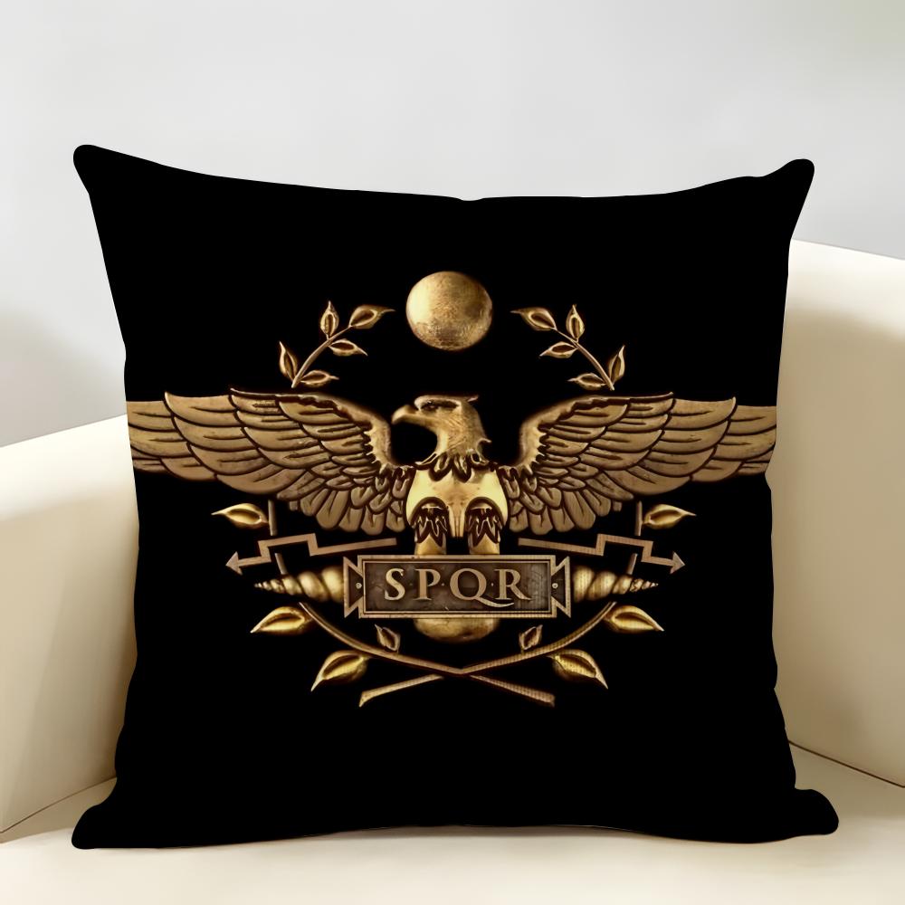 Gold Imperial Eagle Rome SPQR Cushion Cover Natural Linen Organic Fabric DoubleSided Printing Room Sofa Decor Pillow Case