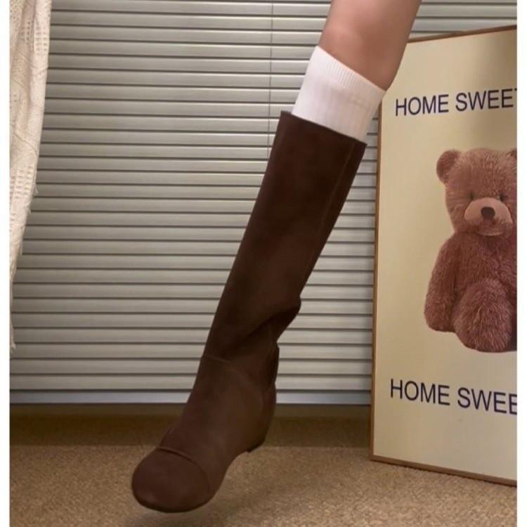 

Женские осенне-зимние новые ретро ботфорты на высокой платформе из замшевого ворса, ботинки Maillard 40 темно-коричневого