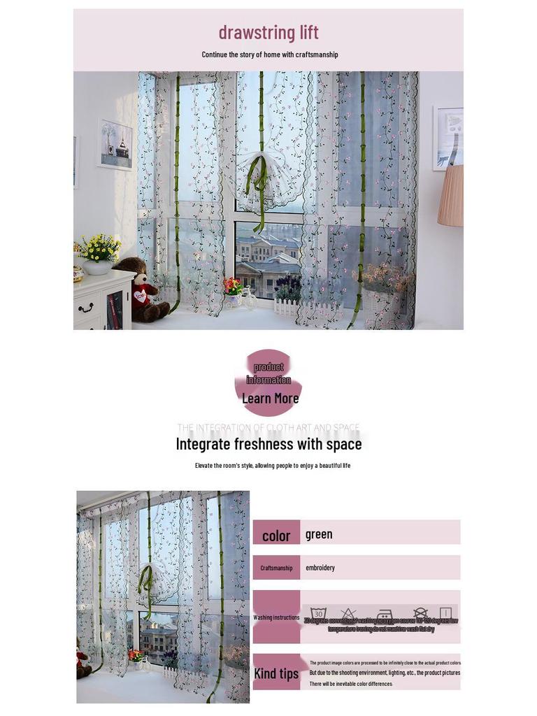 Liftable Semi-Blackout Roman Shade Wisteria Curtain for Living Room, Bedroom, and Study