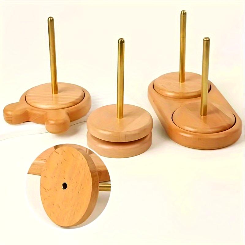 Wooden Yarn Winder Stand, Rustic Round Battery-Free Spool Holder for Knitting, Crochet, Crafts, Art Supplies, Light Brown