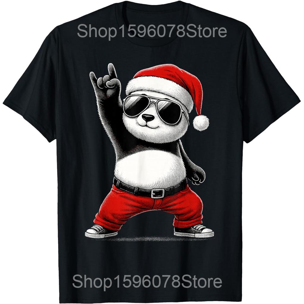 Retro Panda Rock Music Funny Panda T Shirts Men Cotton Humor Streetwear Tee Shirt Short Sleeve Unisex Loose Clothing