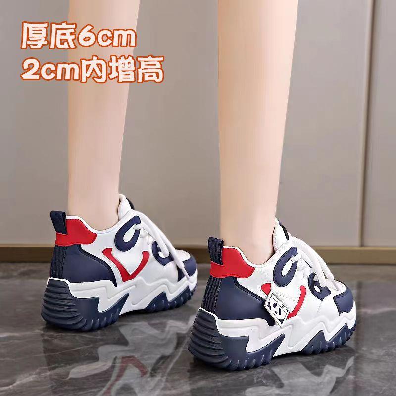 Soft leather dad shoes women's 2025 spring new thick-soled inner height-increasing women's shoes casual shoes panda shoes versatile travel shoes
