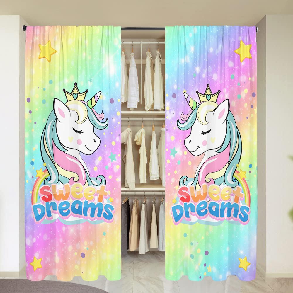 2 Pieces, Cute Cartoon Unicorn Curtains - Suitable for Living Room, Bedroom, Kitchen and Home Decoration - Add Decorative Fun.