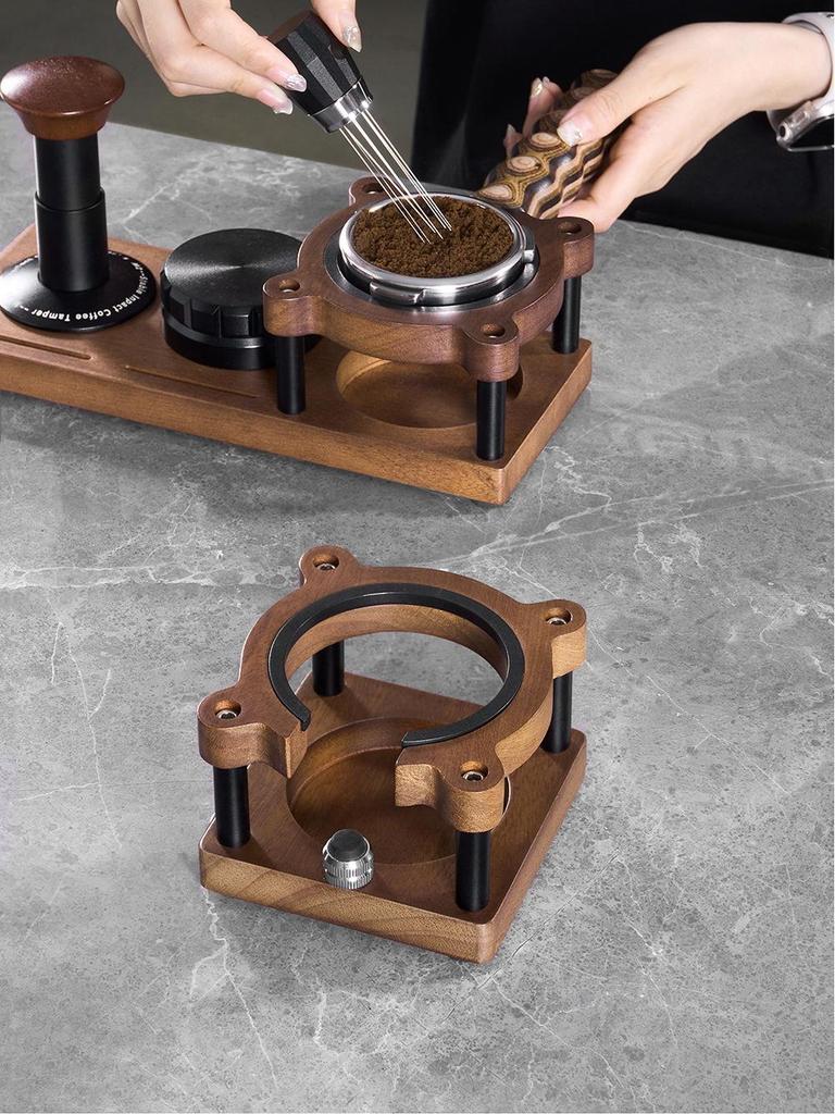 Multi-Functional Solid Wood Coffee Tamper & Distributor Base with Handle Holder