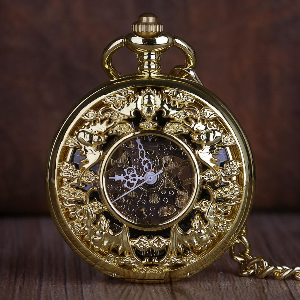 Gold Vintage Mechanical Pocket Watch Personalised Hollow Skeleton Antique Hand Wind Fob Watch For Men Women