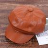 Casual PU Leather Solid Color Octagonal Beret Hat Peaked Cap Newsboy Hat Newsboy Cap