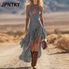 JPNTKY Abiti Casual da Donna Moda Estate Primavera Colore Unico Stampa Scollo a V Senza Maniche