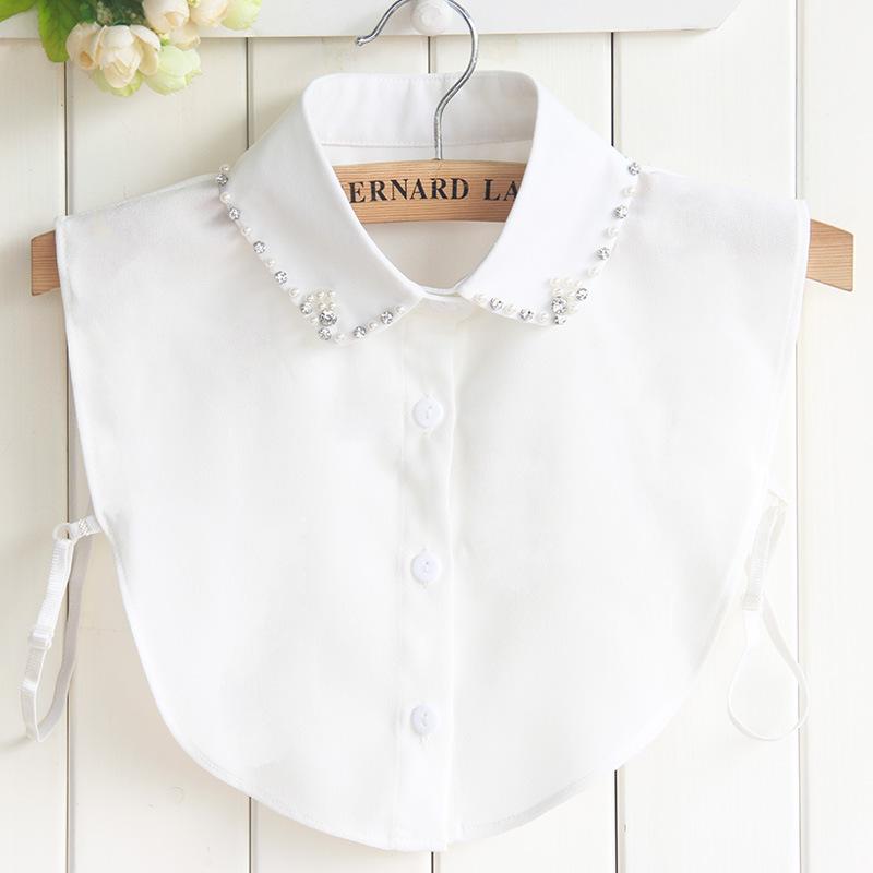 Women s Rhinestone Pearl Chiffon Fake Collar - Winter Korean Style