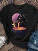 Cute Black Cat Ramen Night Moon Stars T-shirt