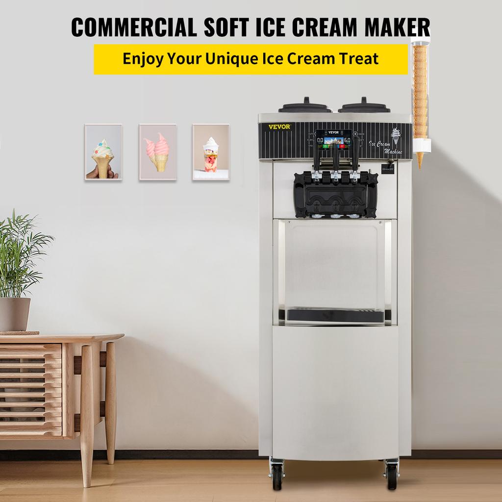 Commercial Soft Ice Cream Machine,2200W 3 Flavors Ice Cream Maker,Auto Clean LCD Panel for Restaurant