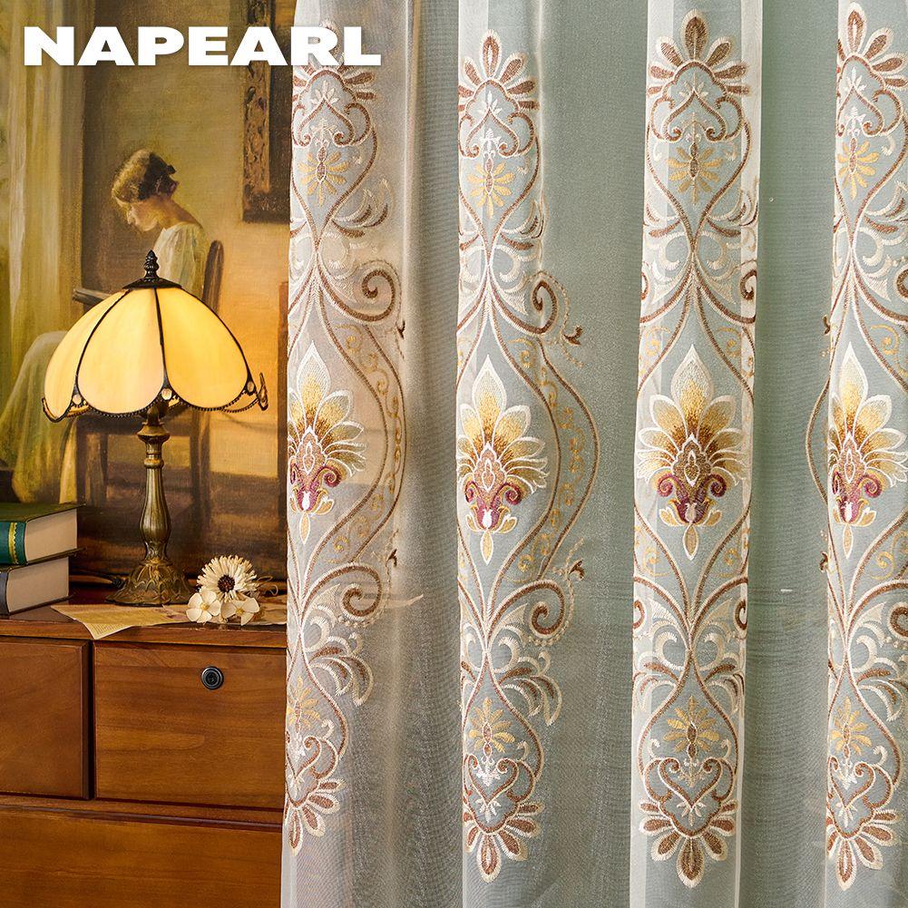 1 buc NAPEARL Stil European High-end Tulle Brodat Draperii Transparente pentru Living Dormitor Balcon Fereastră Decor Acasă