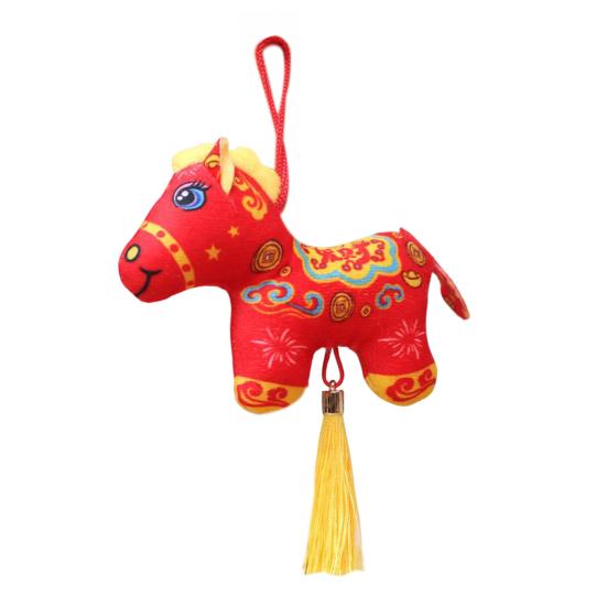 

Кулон-брелок в виде лошади, плюшевая кукла «Счастливая лошадь», мягкая фигурка пони по знаку зодиака, год Лошади 2026, милый портативный декоративный подарок для сумки/рюкзака красный