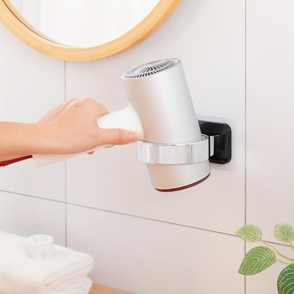 1pc Punch-Free Hair Dryer Storage Rack, Wall-Mounted Hair Dryer Holder Stand With Shelf For Home Bathroom Dressing Room