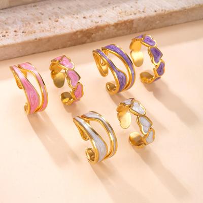 Titanium Steel Jewelry Light Luxury Ins Stainless Steel Ring Oil Pressure Drop Colorful Oil Heart Open Ring
