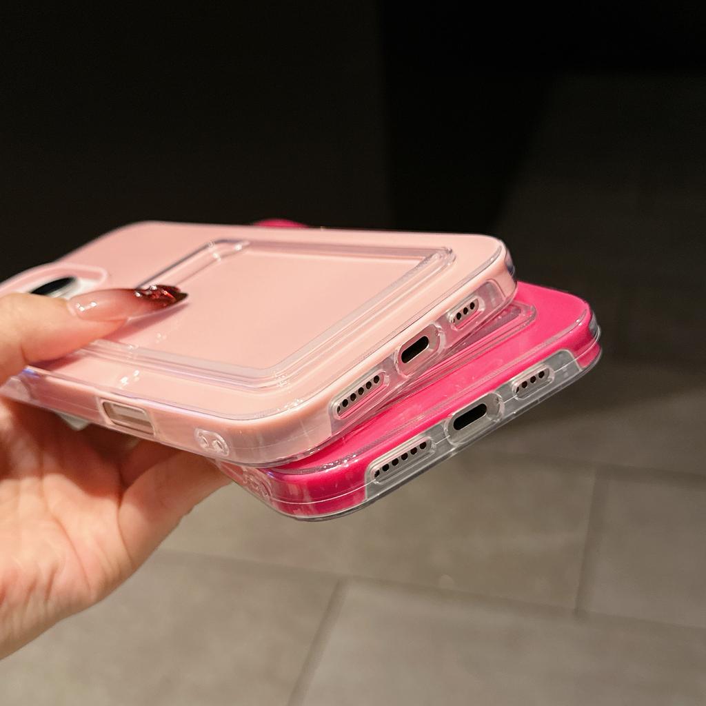 2in1 Card Holder Slot Wallet Photo Pocket Clear Candy Color Case For iPhone 17 16 15 14 13 12 11 Pro Max TPU+PC Shockproof Cover