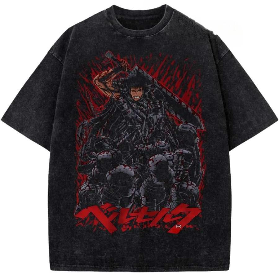 Anime Berserk Griffith Graphic T Shirt Men Women Washed Cotton Tshirts Vintage Casual Clothing Harajuku Male Oversized Tshirt