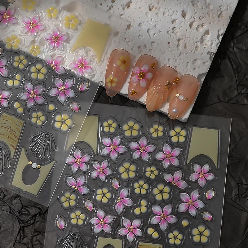 Wearable Nail Art Stickers Free Hand-Painted 3D Sculpted Nail Art Stickers Flower Jelly Nail Art Stickers