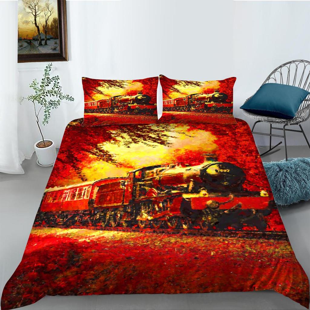 Car Series Printed Bedding Single Double Bed Full Size Pillowcase and Quilt Cover 2 or 3 Comfortable Home Decoration for Boys and Men Car Lovers Room