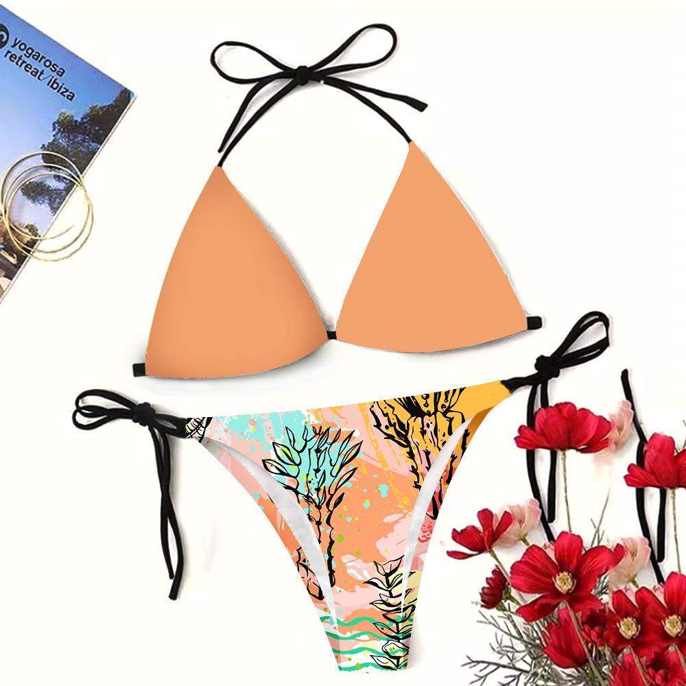 European and American Sexy Swimsuit Strap Digital Printing Bikini Three-Point Beach Swimsuit