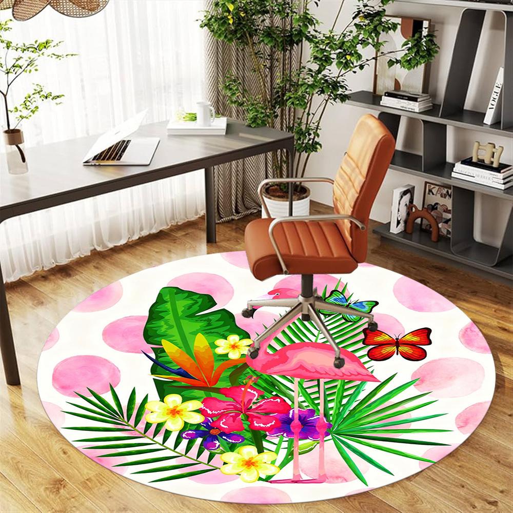 1pc Flamingo Tropical Round Chair Mat Office Area Rug - Non-Slip, Floor Mat for Office, Bedroom, Ideal Home Decor Gift C0112007