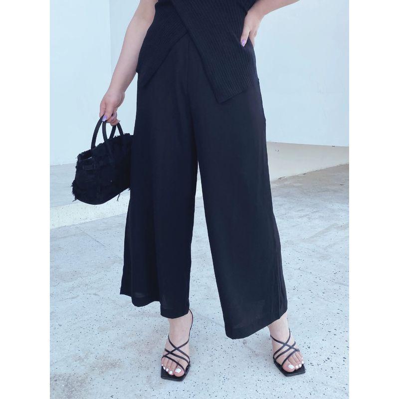 Miss Biggie European and American Plus size Slimming Versatile Comfortable Chiffon Pocket High Waist Capri Straight Wide Leg Pants