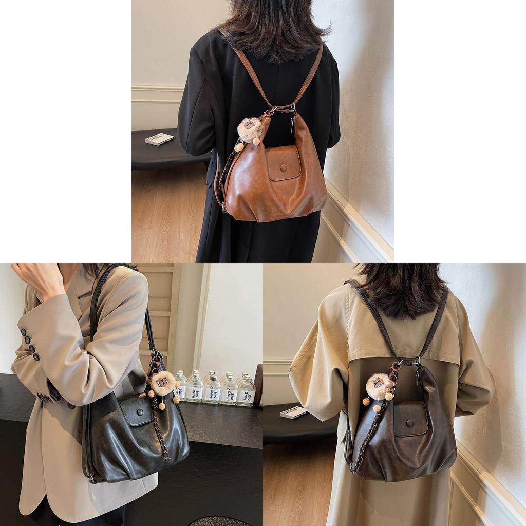 Modern Pu Dualhandle Backpack With Splicing Design For Work And Leisure Use
