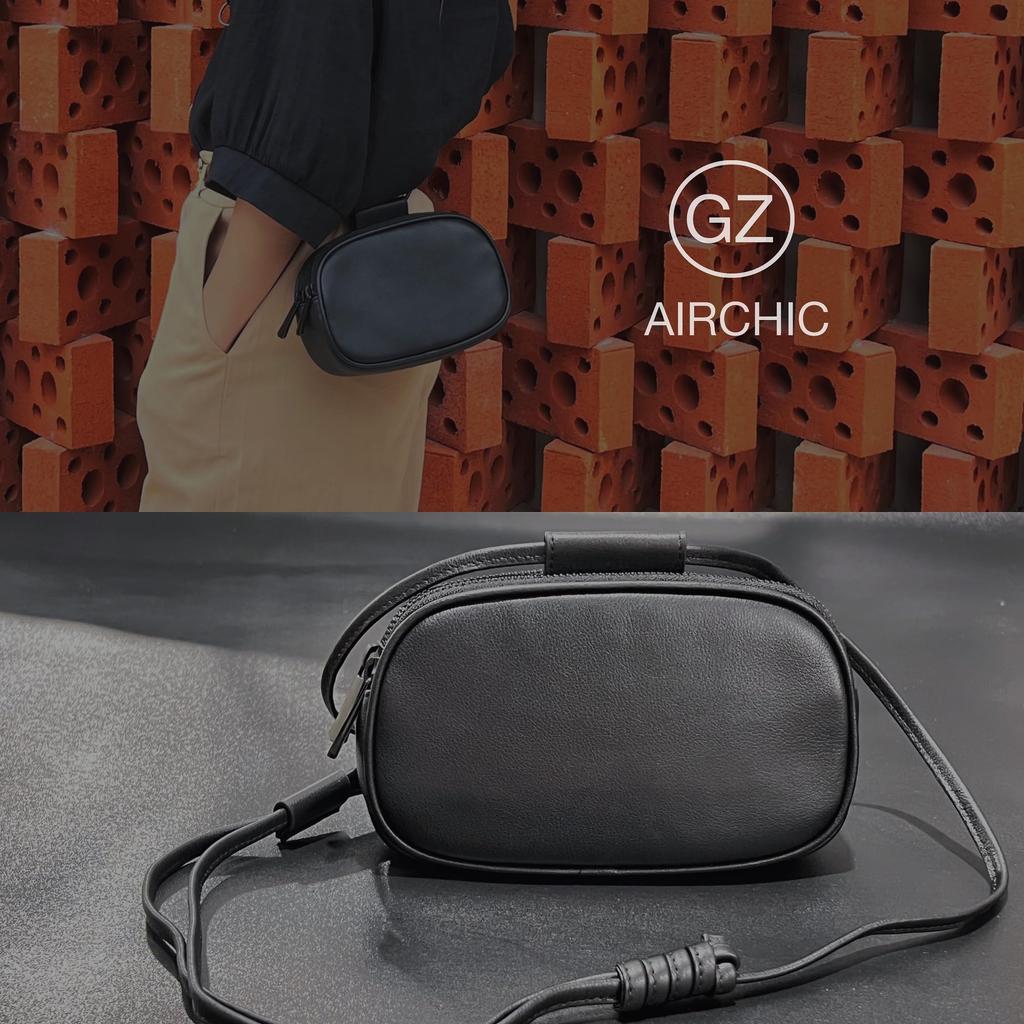 [INDY] [AIRCHIC] Genuine Leather Shoulder Pouch, Mini Bag, Smartphone Shoulder Bag, Unisex, Simple, Minimalist (Black)