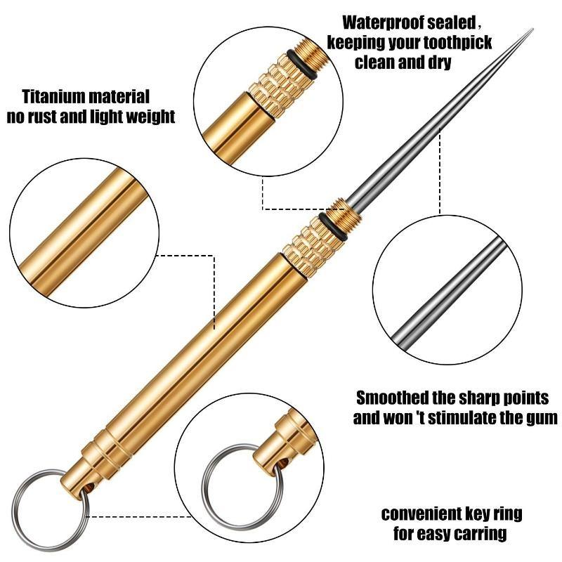 Portable Multifunctional  Titanium Alloy Toothpicks Pocket Toothpick Holder Fruit Fork Outdoor Picnic Camping